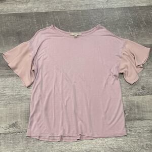 LOFT Chiffon Flutter Short Sleeve Blouse Womens M Knit Blush Pink Rayon Tee Top